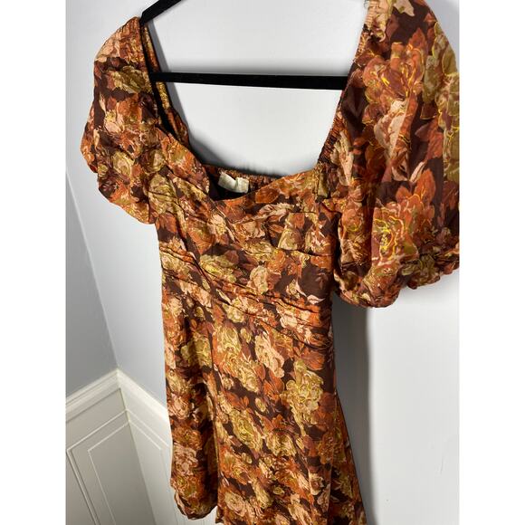 Alter'd State, Size Large, Brown & Orange Lightweight Fall Dres, Puff Sleeves - Picture 5 of 6